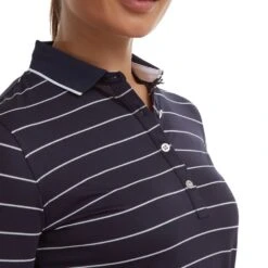 FootJoy Ladies 3/4 Sleeve Pinstripe Pique Golf Polo Shirt -Golf Equipment Discount Store 0078875 footjoy ladies 34 sleeve pinstripe pique golf polo shirt